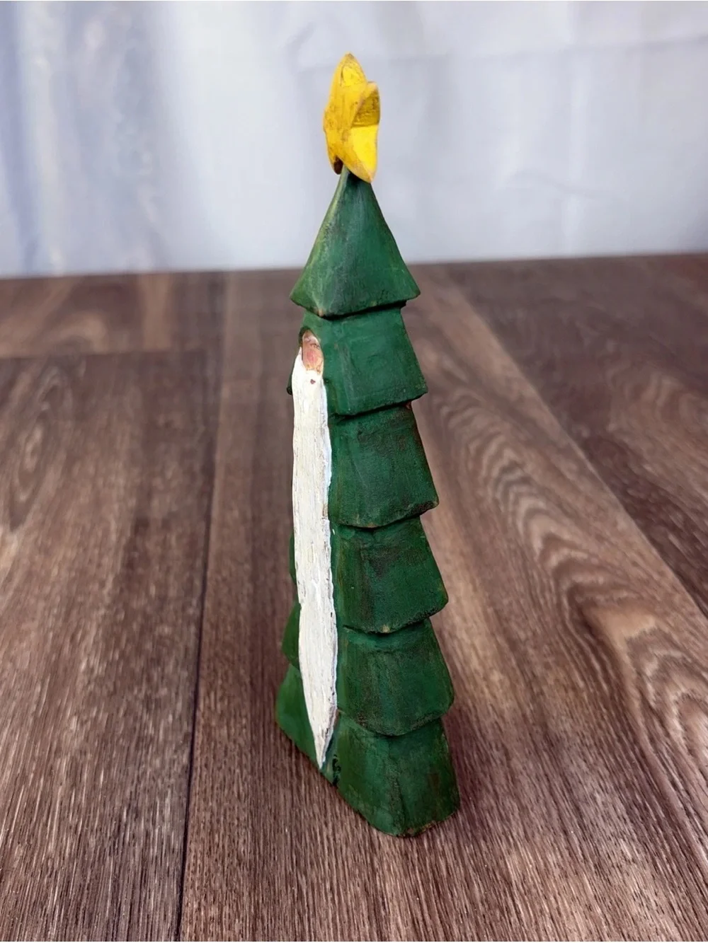 Vintage 1991 Hand Carved & Painted Folk Art Wood Santa Tree Figurine 7” Signed